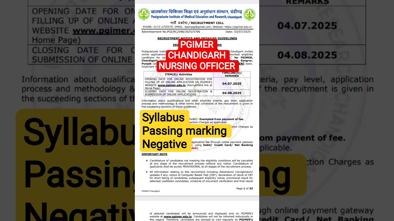 PGIMER CHANDIGARH NURSING OFFICER SYLLABUS 2025