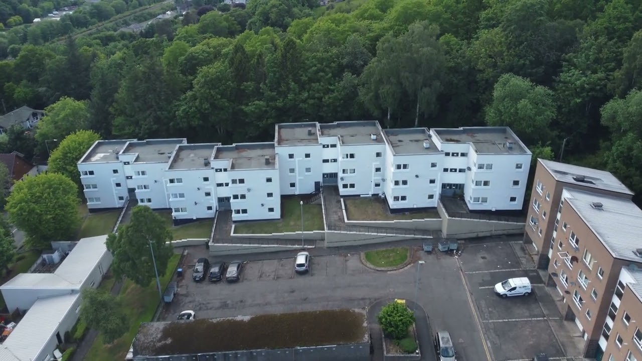 Beech Avenue, Langlee, Galashiels. Drone footage before the flats get