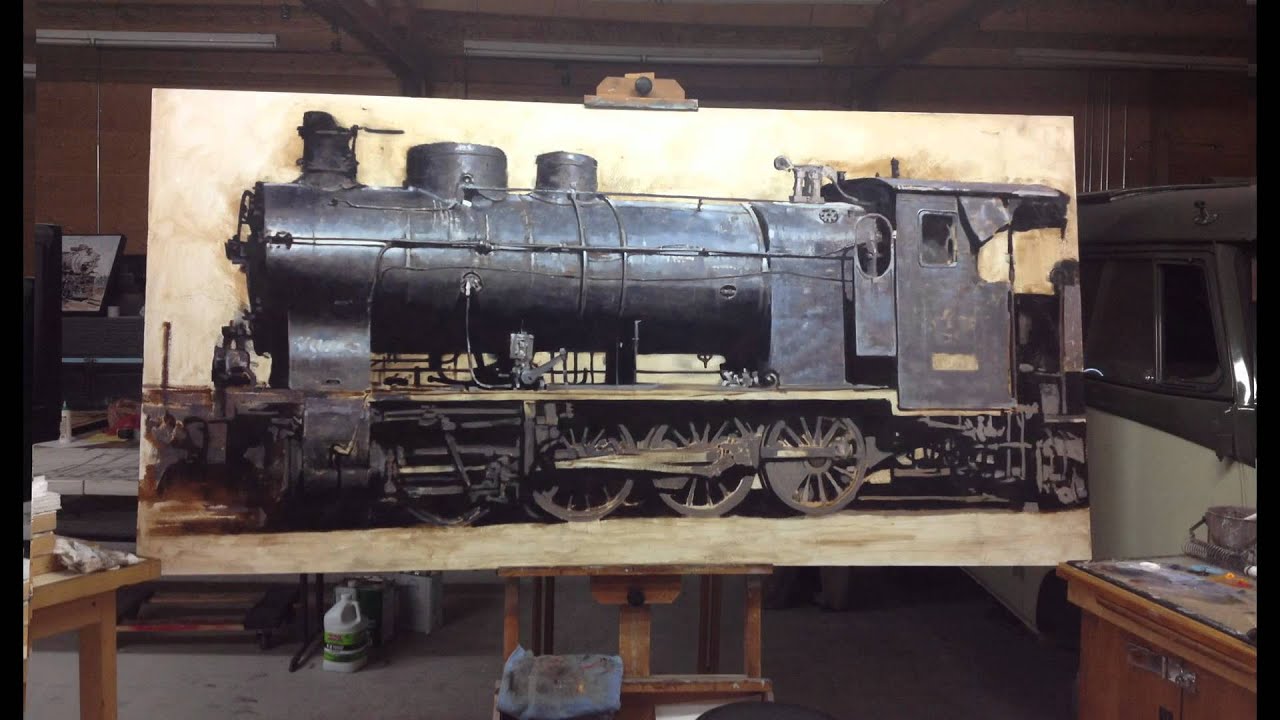 "Iron Giant" Time Lapse Oil Painting of a train YouTube