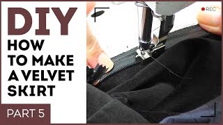 DIY: How to make a velvet skirt. How to attach an invisible zipper. Part 5. Sewing tutorial.