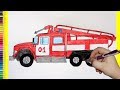 How to draw a fire truck, Как нарисовать пожарную машину