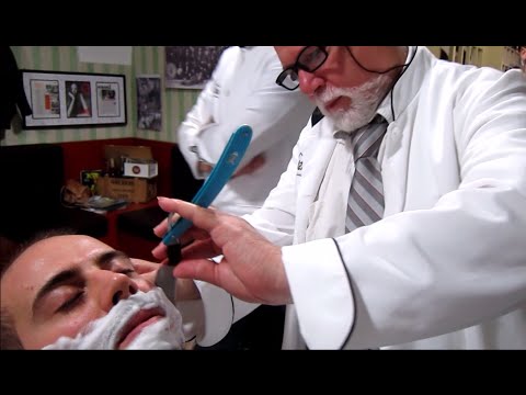 💈 Old School Italian Barber – Shave with Straight Razor and hot towel – ASMR intentional sounds