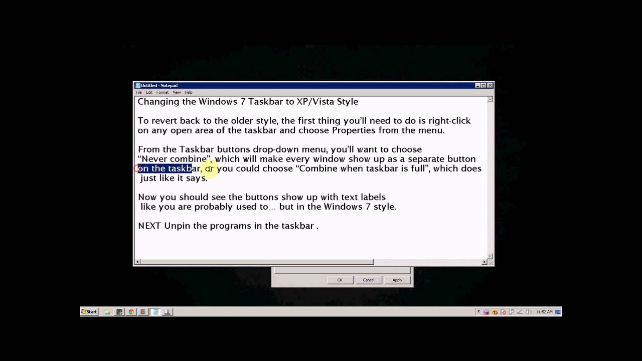 Windows 7 タスクバーを Windows XP または Vista のように動作させる