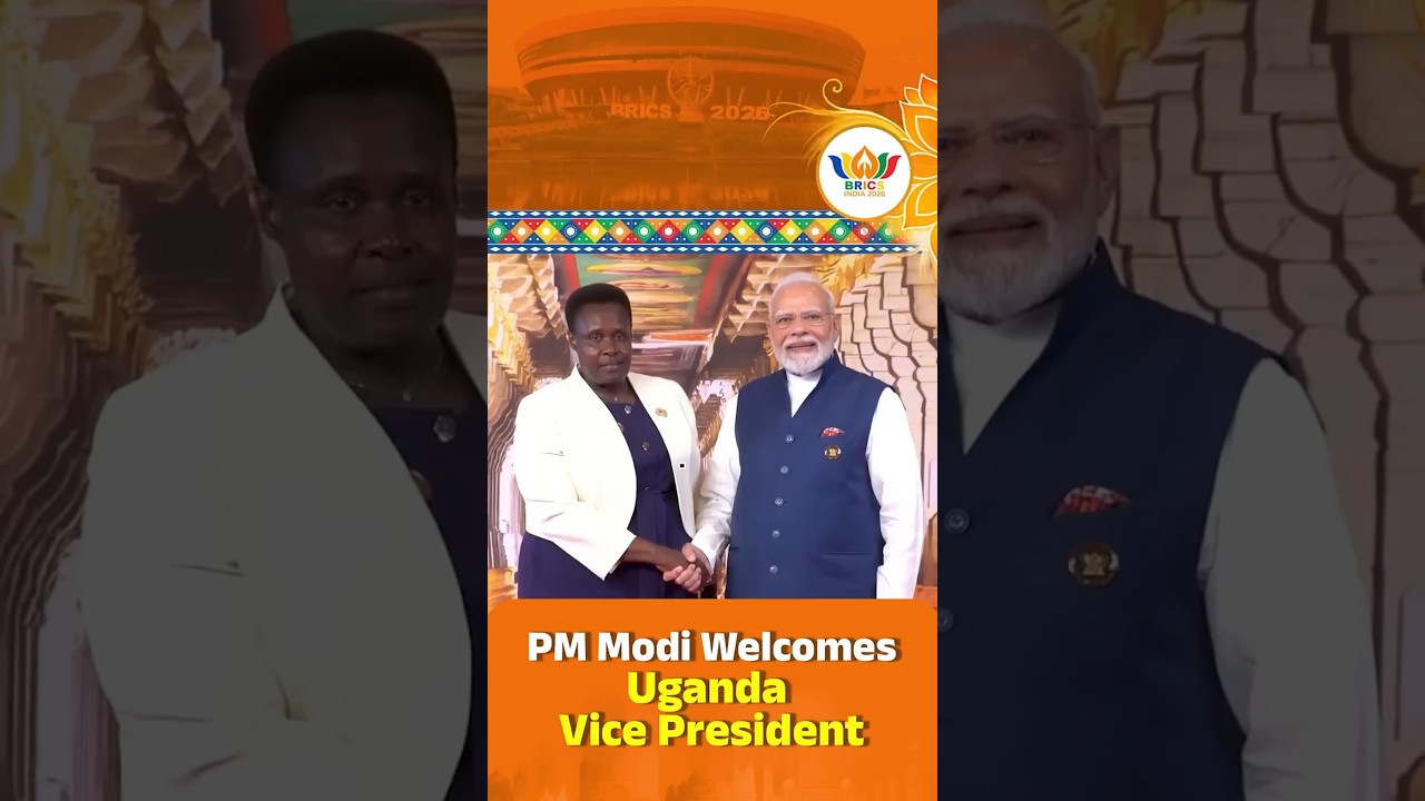 BRICS Summit 2026  : PM Modireceives Uganda’s Vice President Jessica Alupo at Bharat Mandapam
