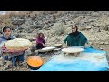 Nomadic Life: Cooking &amp; Baking Traditional Bread on Open Fire 🔥 by Iranian Nomadic Girls ⛰️