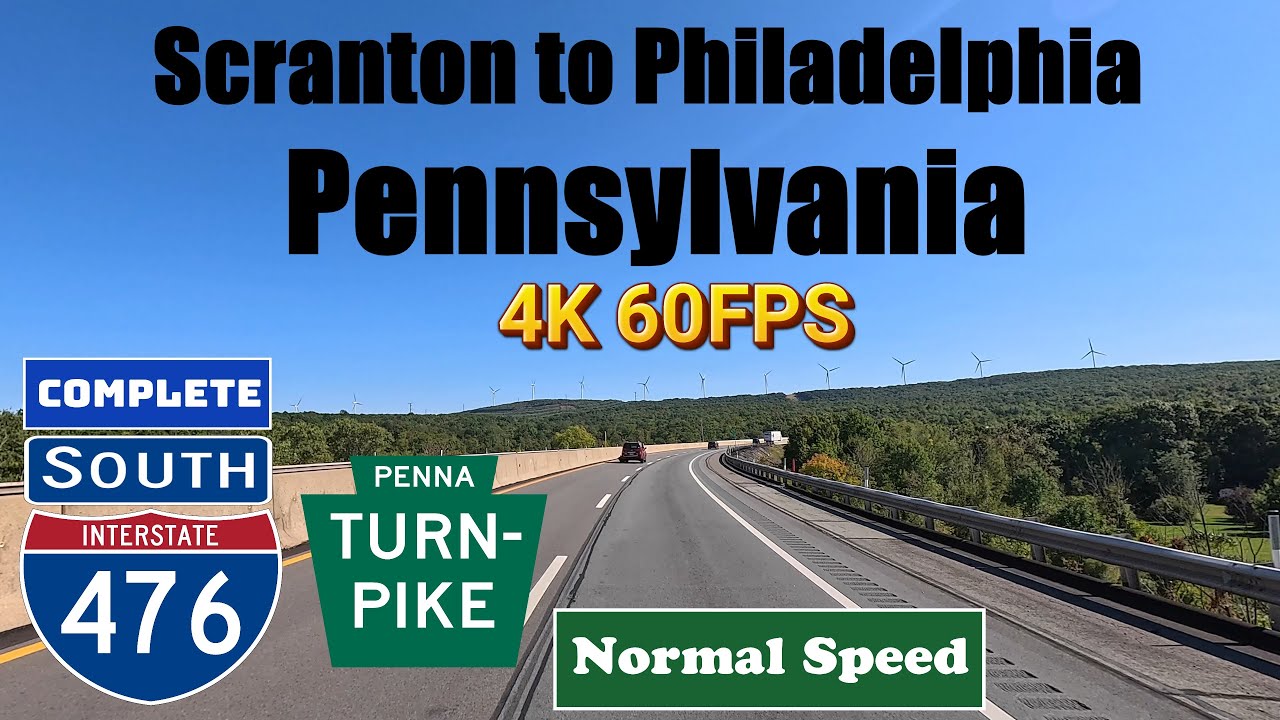 4K Scranton to Philadelphia. Pennsylvania. Complete Interstate 476 South. Pennsylvania Turnpike.