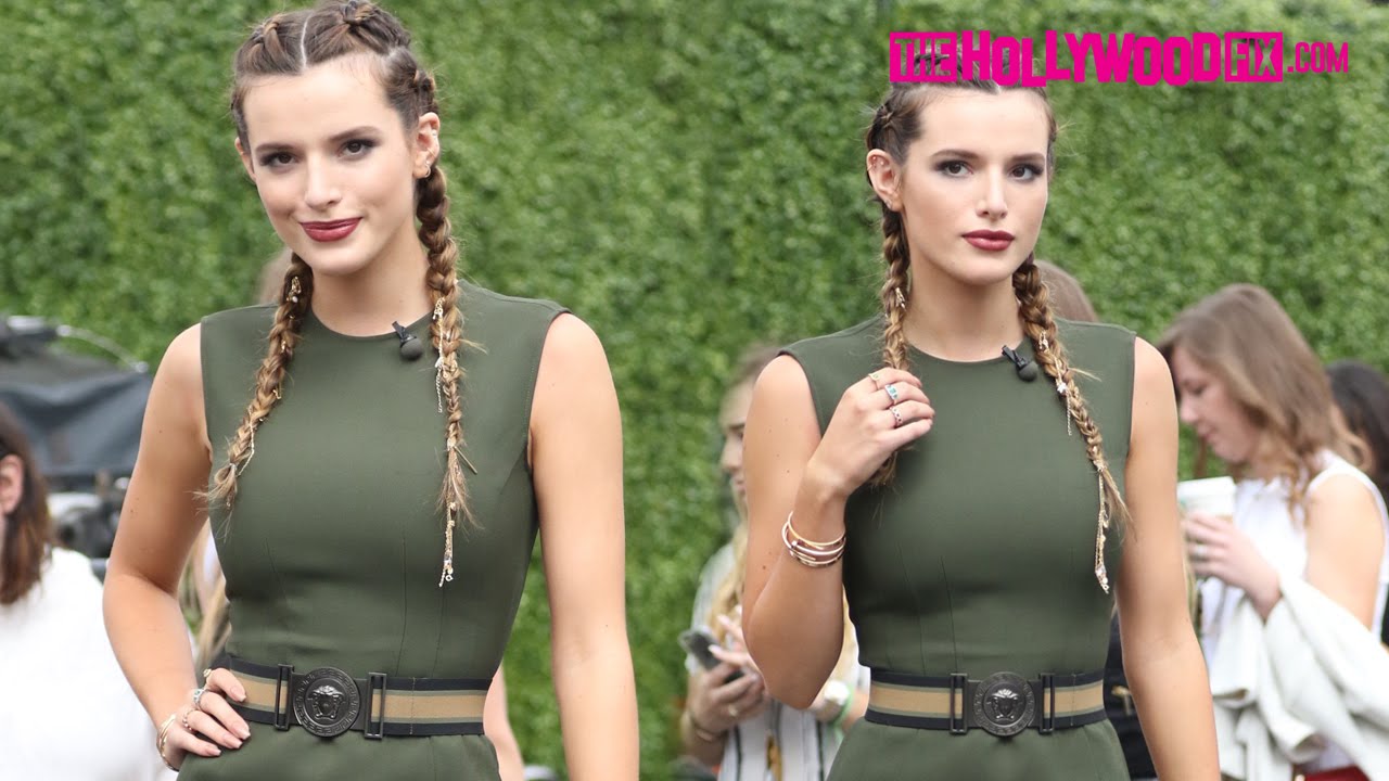 bella thorne green dress Bella Thorne in a belted green high low dress