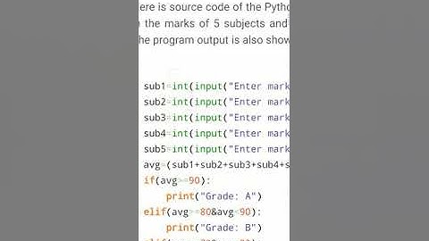 Python Program to Take in the Marks of 5 Subjects and Display the Grade
