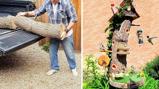 Log to Beautiful Fairy House Bird Feeder (DIY Woodworking)