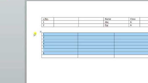 Class 6  ( Creating tables in MS Word)