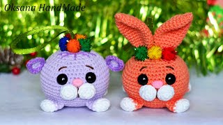 картинка: 1/2 Игрушка на Елку Котенок и Кролик. Мастер класс и схема. Символ 2023