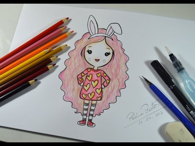 COMO DESENHAR UMA BONEQUINHA TUMBLR KAWAII FÁCIL PASSO A PASSO - DESENHOS  KAWAII 