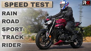 2023 Triumph Street Triple RS Acceleration test - Rain,Road,Sport,Track & Rider modes