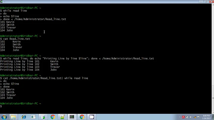 Unix shell script to read a file line by line and read word by word from each line