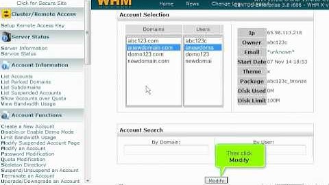 How to modify an account in WHM - Canadian Web Hosting