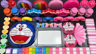 RELAXING WITH DORAEMON VS PIPING BAGS ! Mixing MAKEUP, CLAY & Glitter into GLOSSY Slime !!!