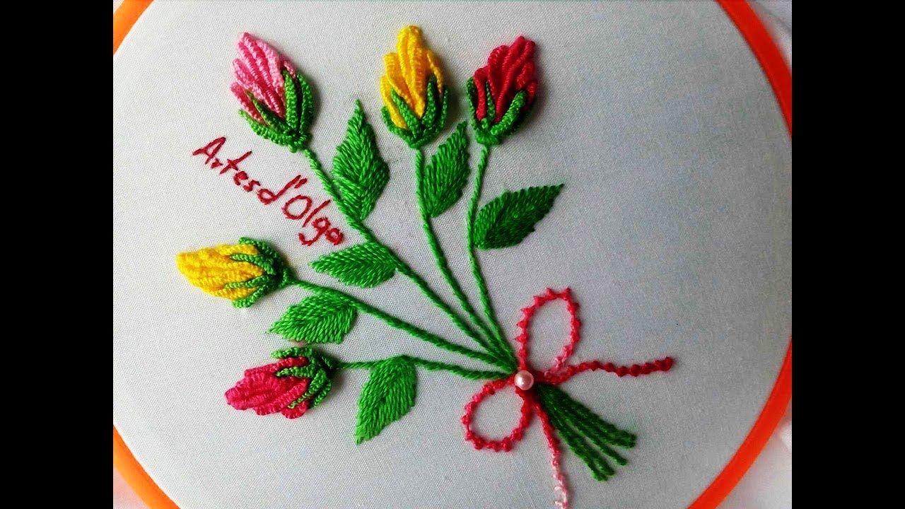 Rose Bud Bouquet Embroidery Bouquet de Botones de Rosa Hand