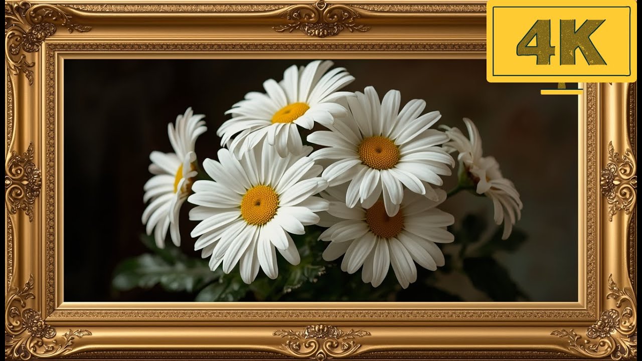 4K TV WALLPAPER Elegant White Daisy Painting | Classic Floral Fine Art