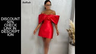 Bafftafe A Line Red Satin Mini Customized Prom Party Dresses Women Bridesmaid Gowns Off The Shoulder