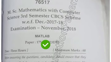 2018 Mdu MSc Mathematics 3rd Sem Matlab Question Paper