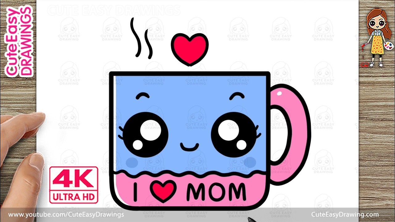 How to Draw a Cute I Love Mom Cup | Easy Drawing for Kids Step by Step