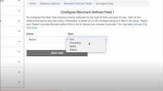 Merchant Defined Fields Settings