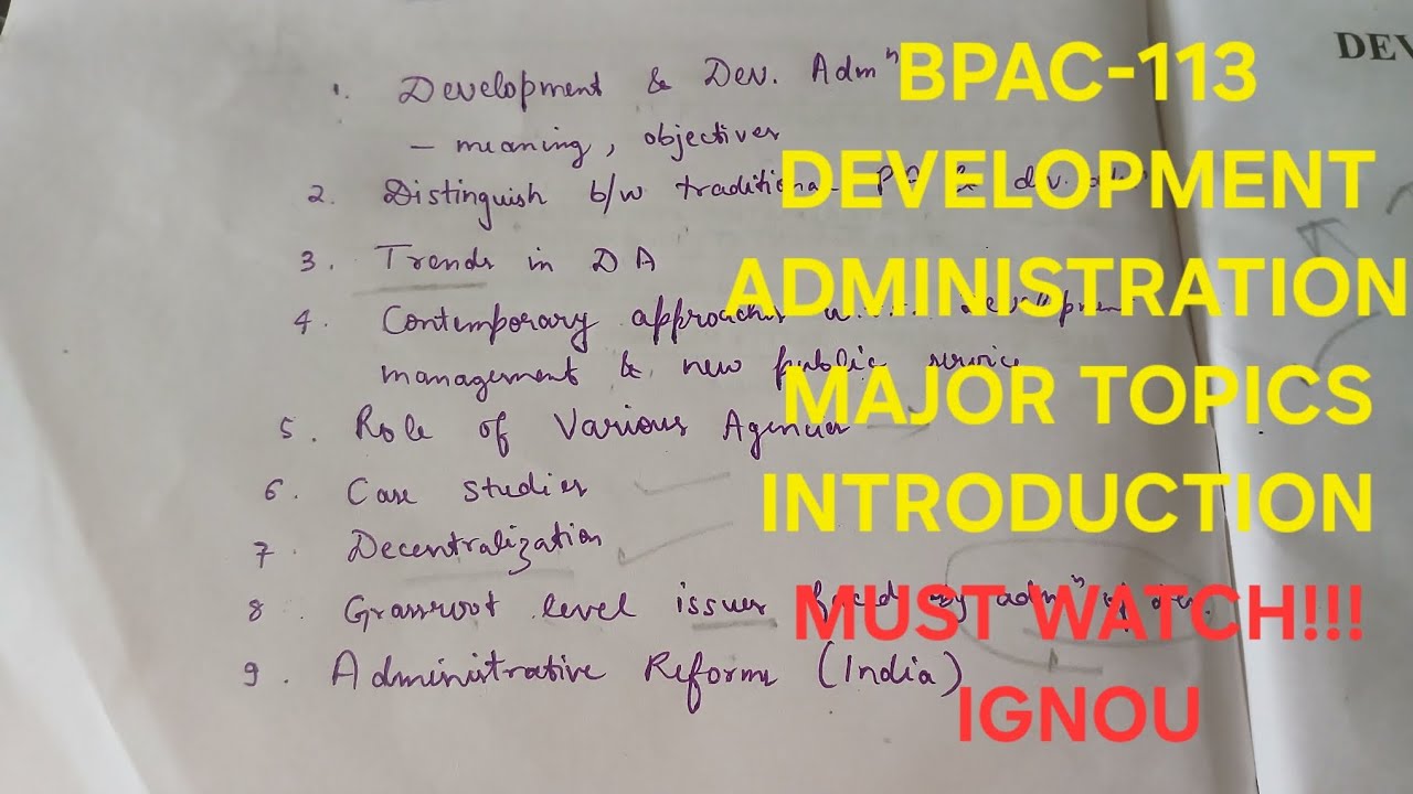 BPAC-113 Development Administration Important Topics Introduction IGNOU ...