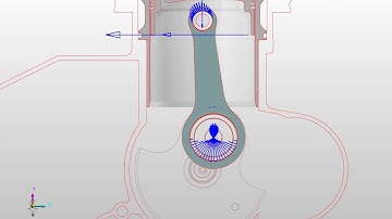 Piston and rod forces in a crankshaft mechanism fully assembled by contacts