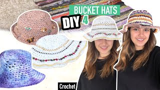 DIY BUCKET HATS de CROCHET + 4 ideas para decorarlos (fácil)