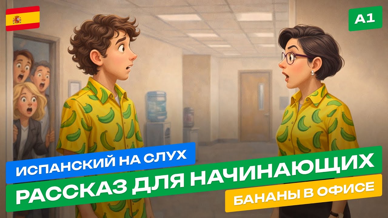 Начни ПОНИМАТЬ ИСПАНСКИЙ на Слух С НУЛЯ 🎧 Простой Рассказ для Начинающих (Plátanos en la Oficina)