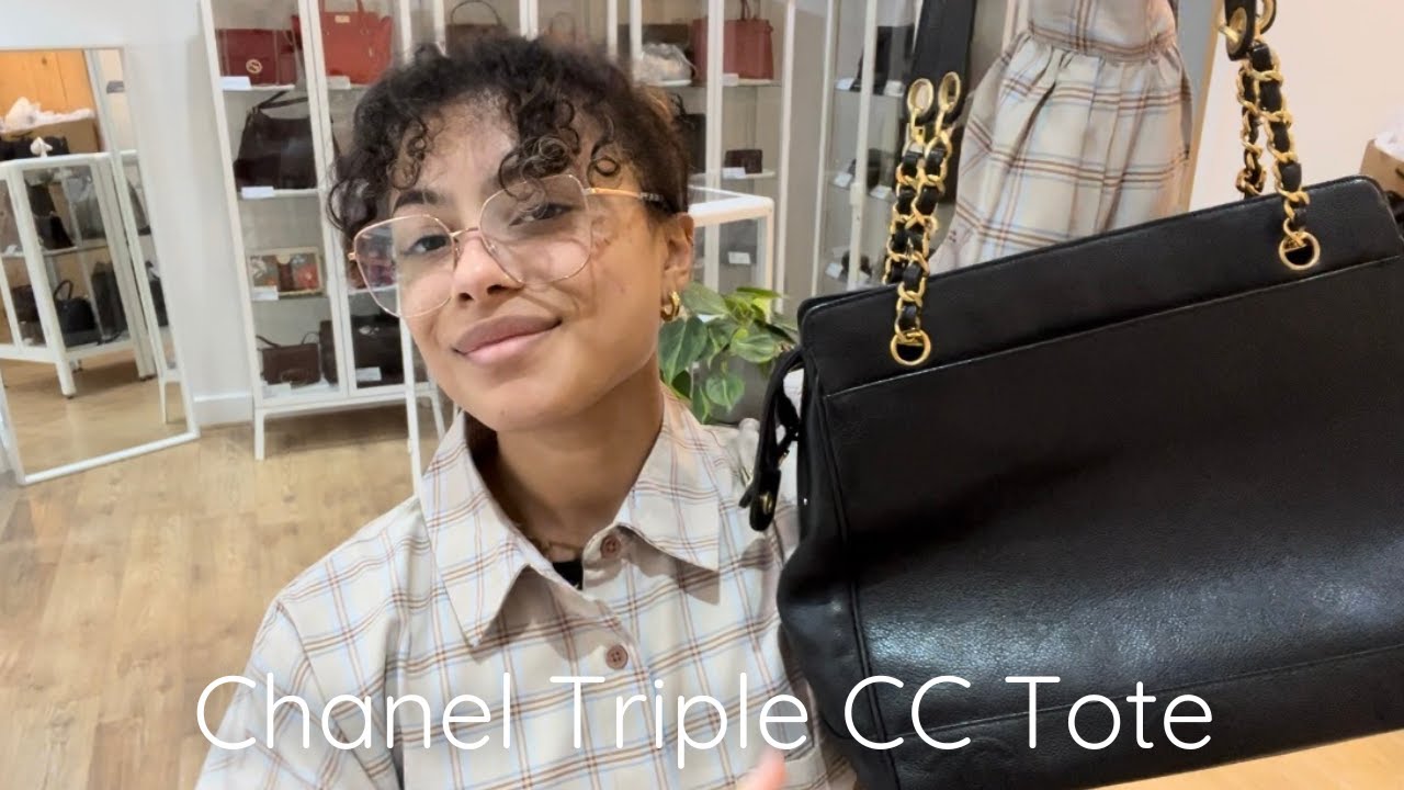 Chanel Vintage Black Caviar Triple CC Tote