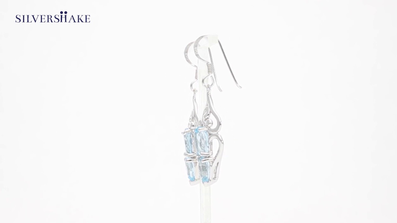 SILVERSHAKE Genuine Blue Topaz 925 Sterling Silver Swirl & Spiral Dangle Hook Earrings-ER0096663