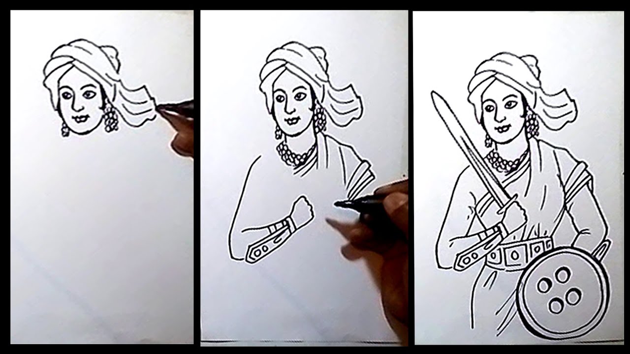 How to draw Rani Lakshmi Bai, Jhansi (Manikarnika) - YouTube