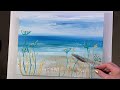 Abstract flowers  seascape art  acrylic floral cornish painting