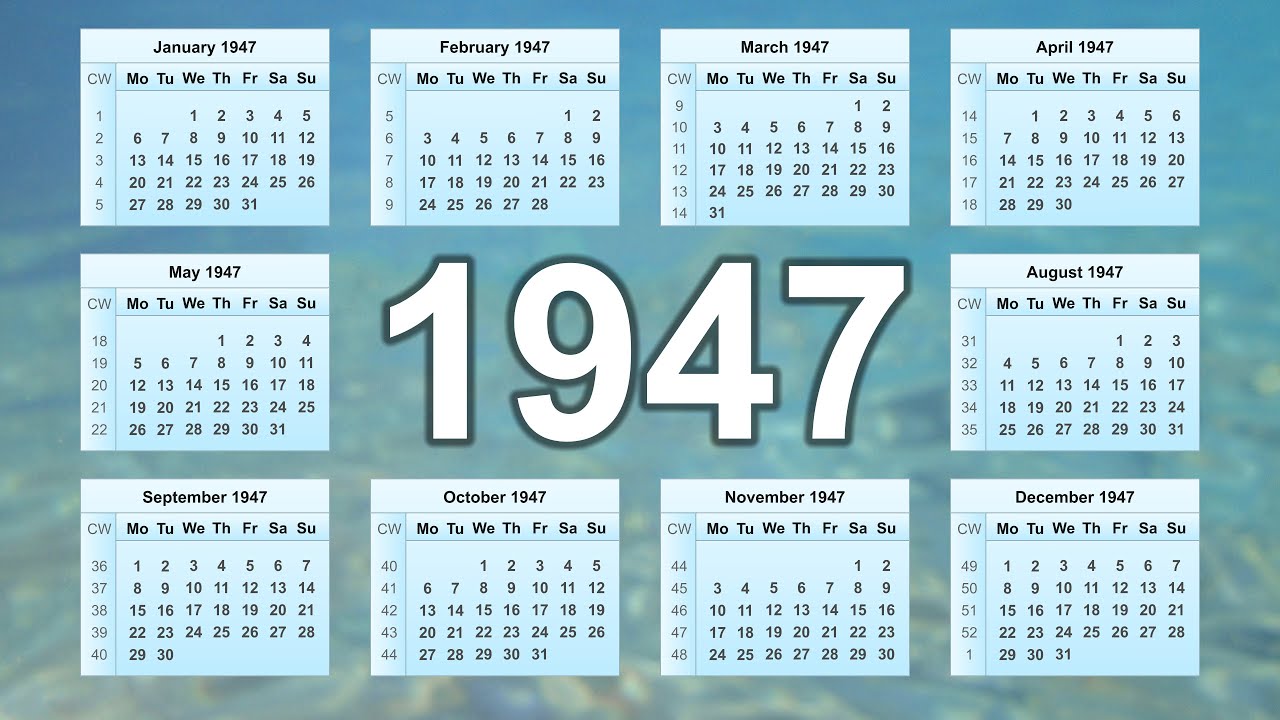Calendar 1947 YouTube Calendar 1947 YouTube
