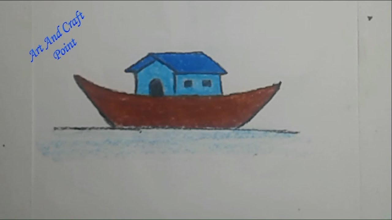 HOW TO DRAW HOUSEBOAT SCENERY EASY HOUSEBOAT DRAWING FOR KIDS  BOAT HOUSE  DRAWING STEP BY STEP  YouTube