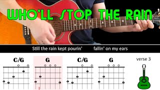 WHO'LL STOP THE RAIN - Guitar lesson - Acoustic guitar (with chords \& lyrics) - CCR