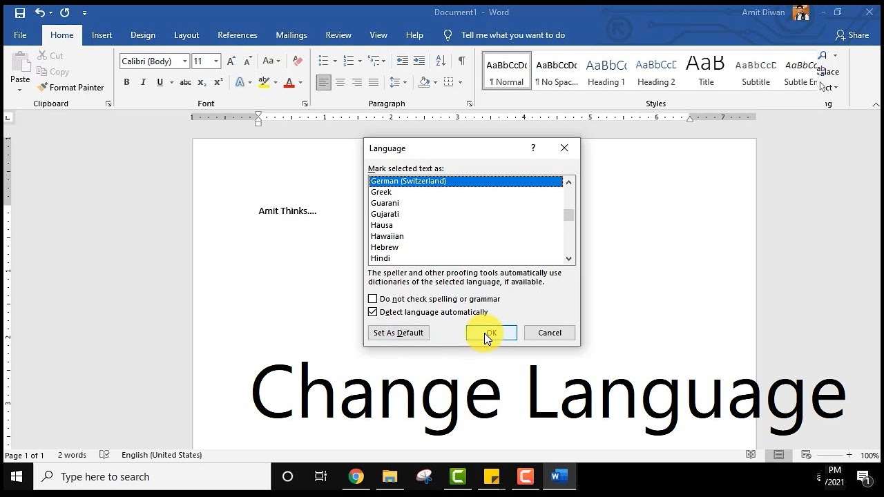 How to change language on Microsoft Word (2021) - YouTube