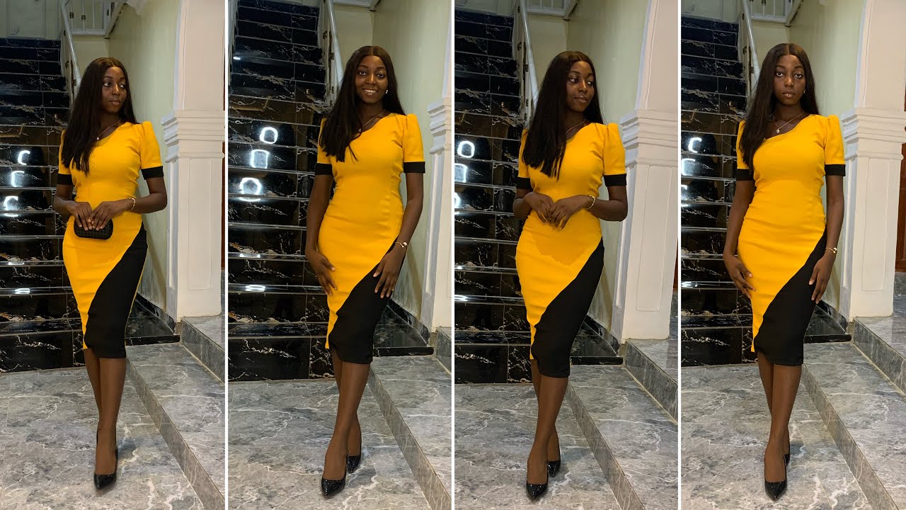 Let’s sew this classic corporate dress with an asymmetric neckline