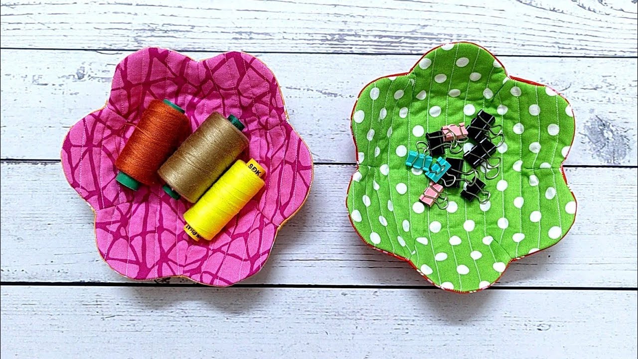 How to make flower bowl potholder, Diy fabric basket bowl