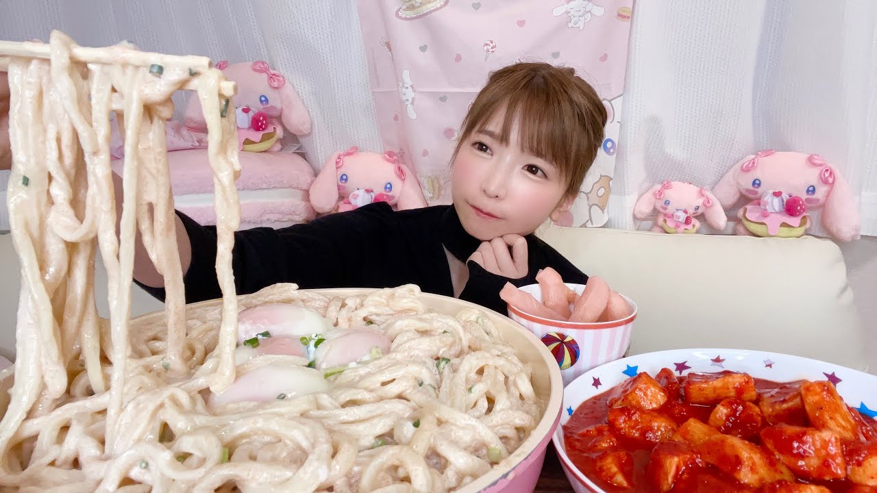 【大食い】明太クリームうどん唐揚げ親子丼【もえあず】