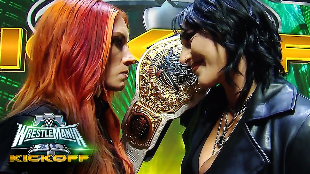 ⁣Becky Lynch interrupts Rhea Ripley: WrestleMania XL Kickoff