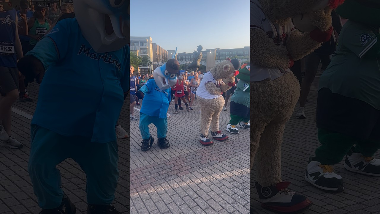 Atlanta Braves Mascot doesn’t approve of the Miami Marlins Mascots dance moves 