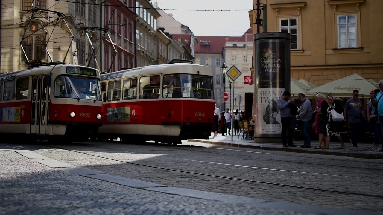 Prague - Trams run through the street in Prague