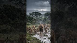 🦁⚡ Giant Lion Pride Walking in Heavy Rain | Kings of the Wild 🌧️# lion # cute cubs #