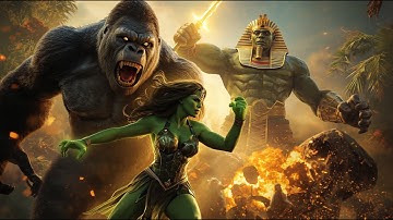 “Unstoppable Clash: King Kong + She-Hulk vs Ancient Pharaoh Titan (4K Ultra Realistic)”