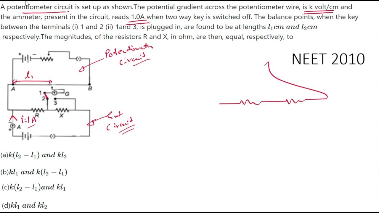 numerical on potentiometer experiment in NEET 2010 YouTube