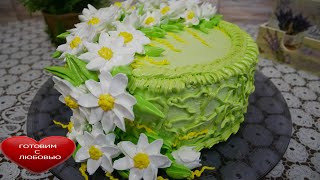 Торт с РОМАШКАМИ Украшение торта белково заварным кремом Торт с цветами Мастер класс ЦВЕТОК РОМАШКА