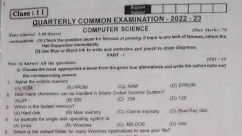 11th std computer science quarterly examination question paper 2022