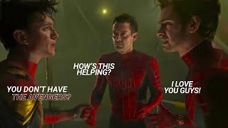 Peter Parker(s) being chaotic icons for 3 minutes 52 seconds straight